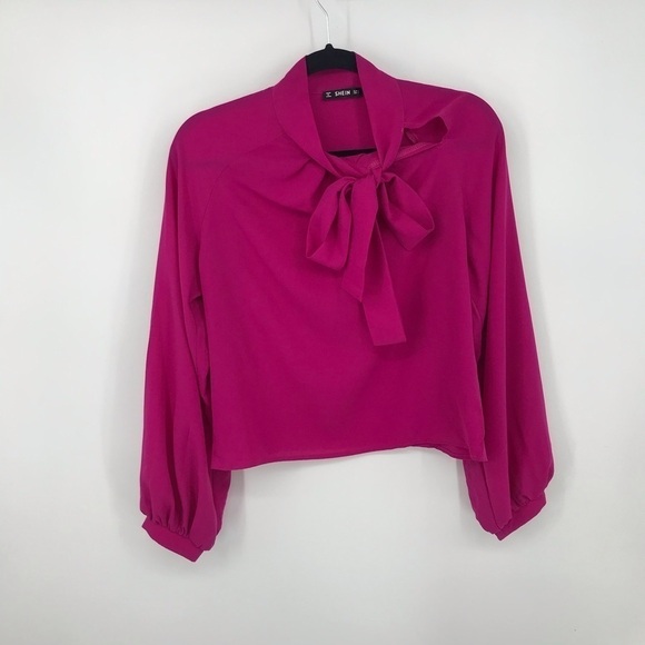 Shein Pink Long Sleeve Blouse with a Scarf Tie Neckline Size S - Picture 3 of 7